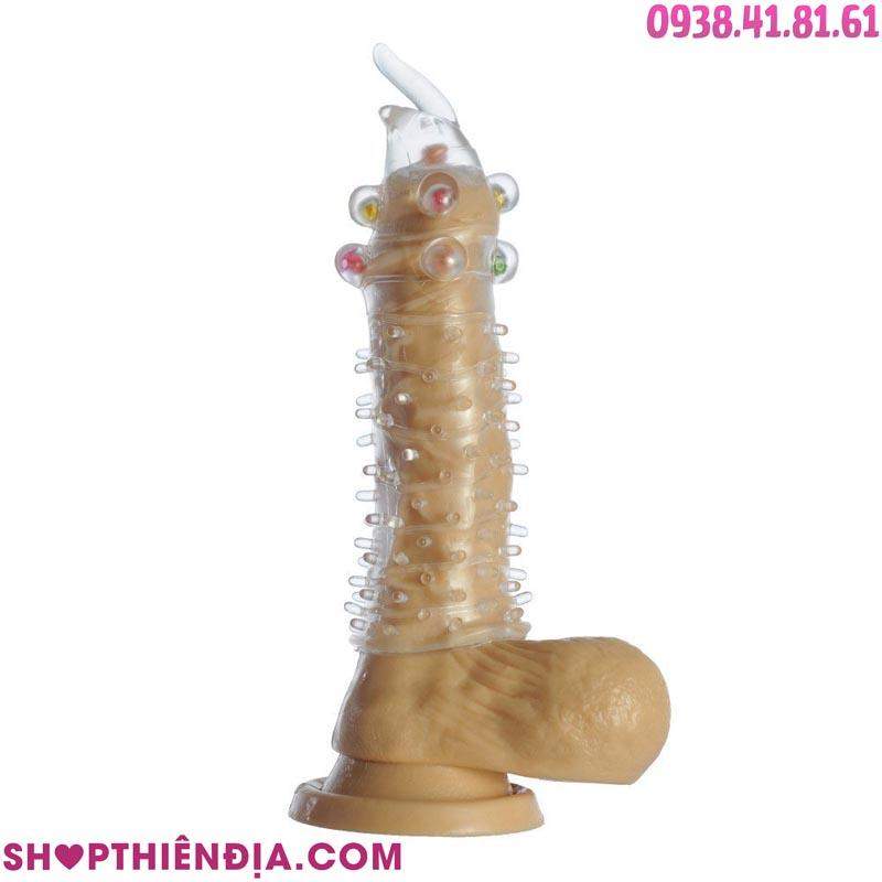 Bao đôn dên có bi, gai đeo vào dương vật giả giống thật