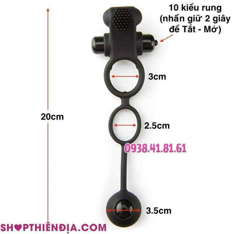 Kích thước vòng rung kép kèm bóng kích thích hậu môn Maximizer