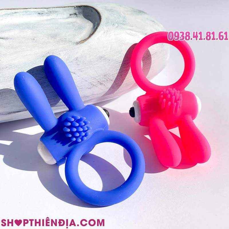 Vòng tình yêu silicon có rung và gai Bunny màu xanh & màu hồng