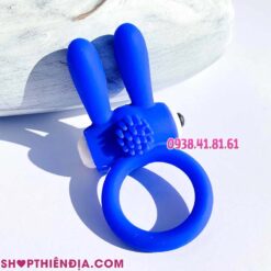 Vòng tình yêu silicon có rung và gai Bunny màu xanh