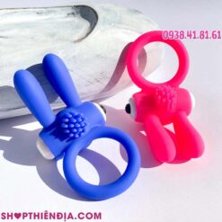 Vòng tình yêu silicon có rung và gai Bunny màu xanh & màu hồng